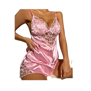 Image For Contrast Heart Embroidery Mesh Bow Front Satin PJ Set