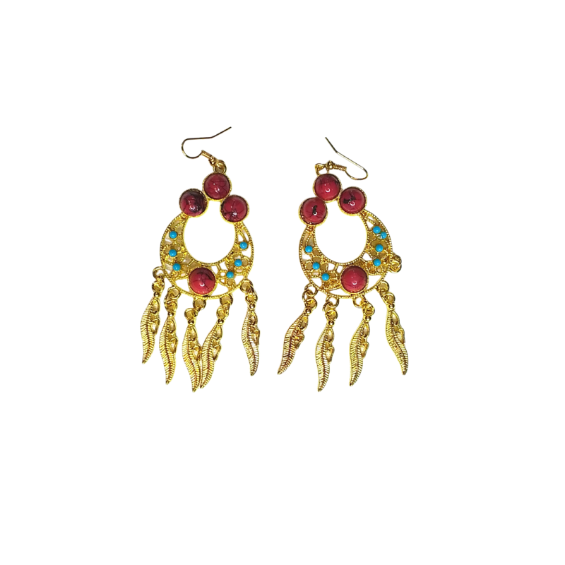 Gold Earing With Red And Stones