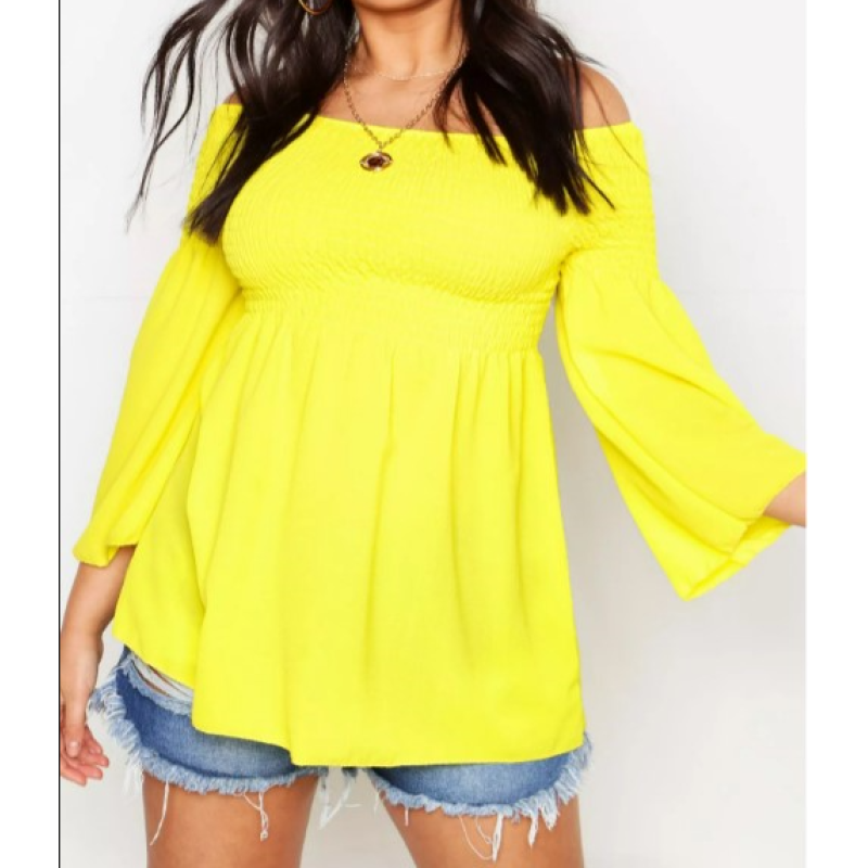 Second Image For Plus Shirred Off Shoulder Smock Top