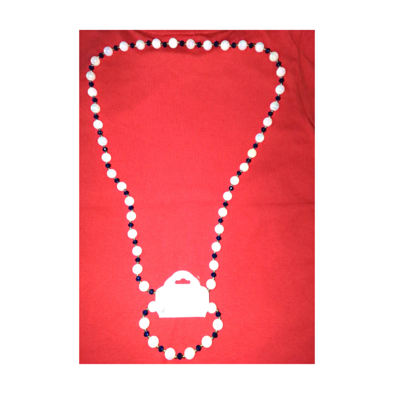 Image of White And Blue Bead Necklace