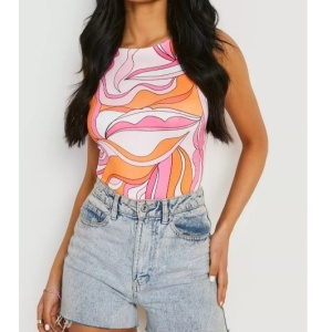 Image For Double Layer Slinky Swirl Print Bodysuit