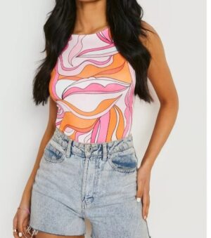 Image For Double Layer Slinky Swirl Print Bodysuit