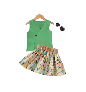 Image For Toddler Girls Tank Top & Allover Floral Print Belted Skirt