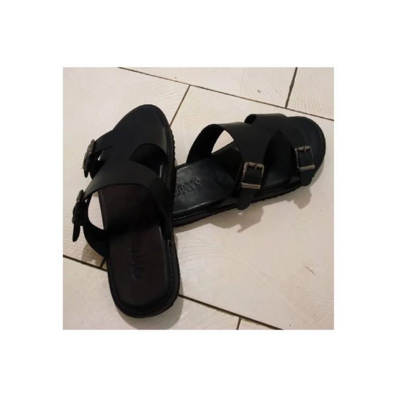 Image of SAM.O Black Leather Handmade Slippers