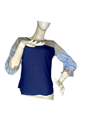 The Image For Navy Blue Multi Color Sleeve Top