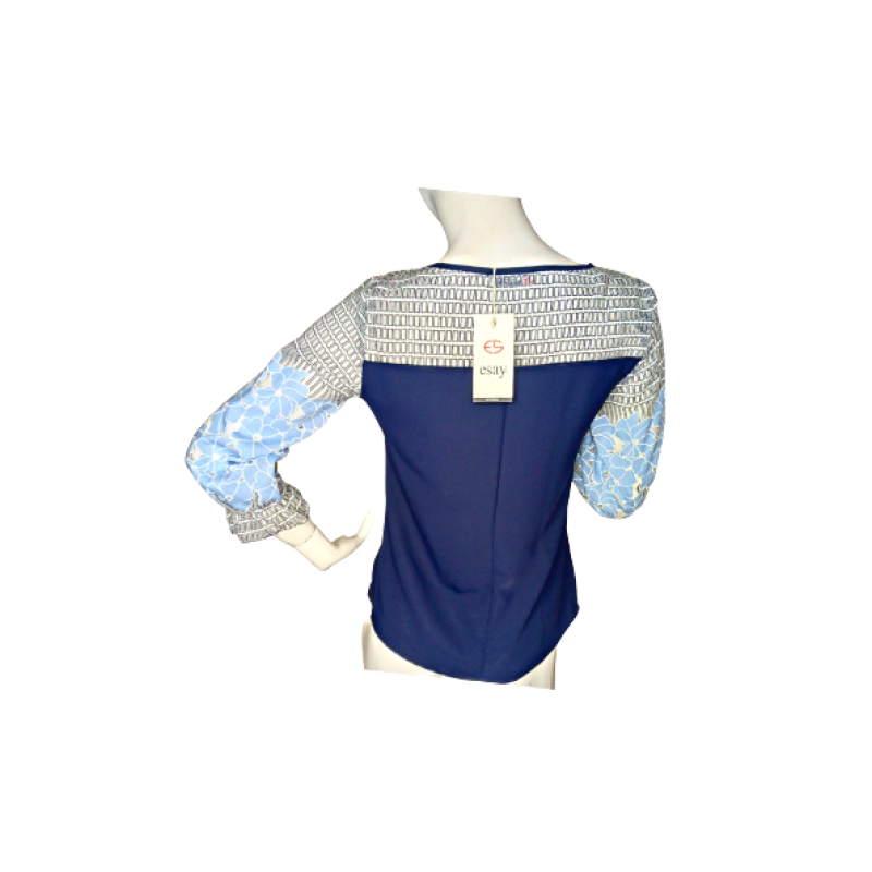 The Back Image For Navy Blue Multi Color Sleeve Top