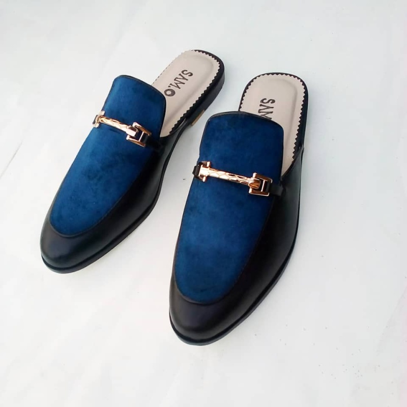 Image of Blue & Black Handmade Half-Shoe