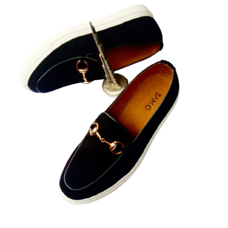 Image of Black Handmade Shoe With White Sole