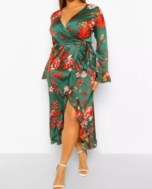 Image For Plus Floral Ruffle Wrap Dress