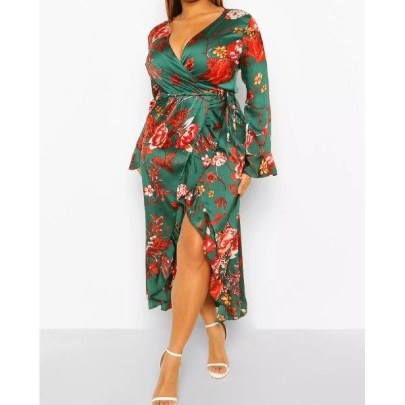 Image For Plus Floral Ruffle Wrap Dress