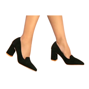 Image of Black Block Heeled Court Shoes