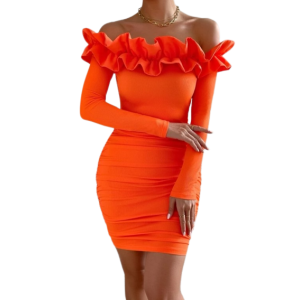 Image For Ruffle Trim Off Shoulder Bodycon Dress