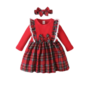 Image For Baby Tartan Ruffle Trim Bow Front Dress & Headband