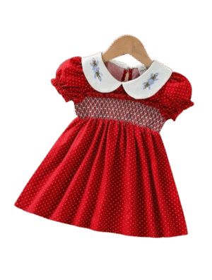 Image For Polka Dot Peter Pan Collar Puff Sleeve Flare Dress