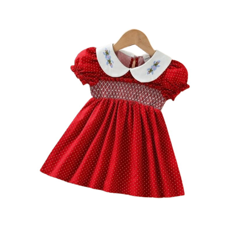 Image For Polka Dot Peter Pan Collar Puff Sleeve Flare Dress