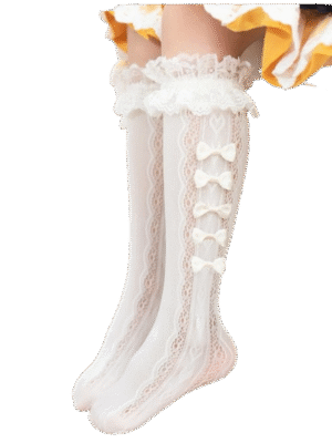Image For Toddler Girls Bow Decor Lace Over The Calf Sock