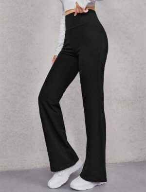 Image For Shein Wide Waistband Flare Leg Trousers