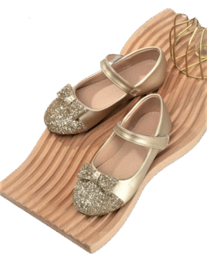 Image For Metallic Bow & Faux Pearl Decor Maryjane Flats