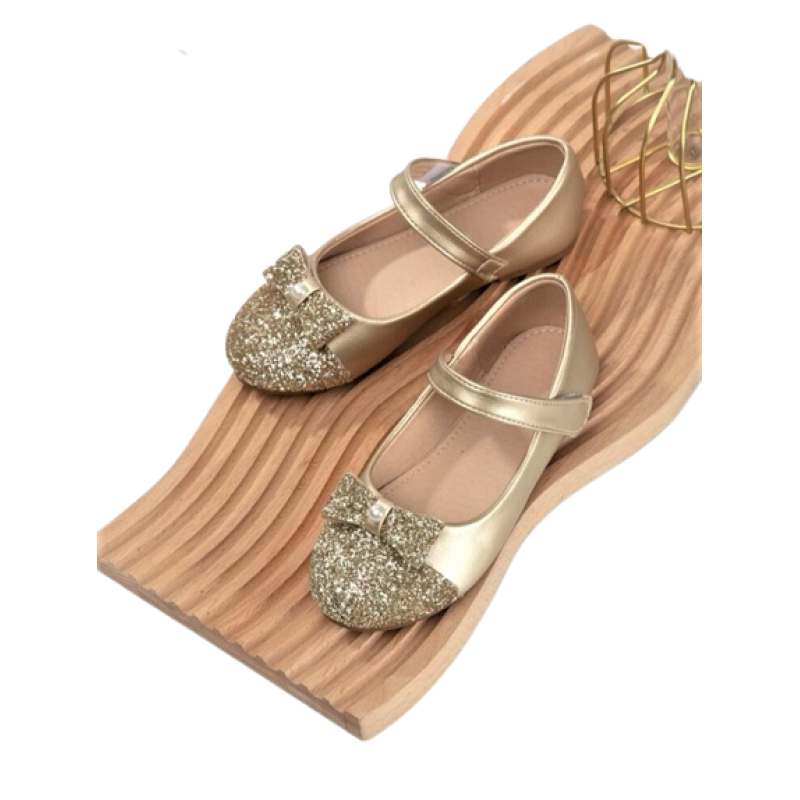 Image For Metallic Bow & Faux Pearl Decor Maryjane Flats