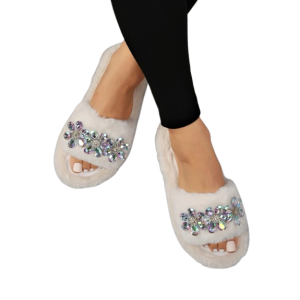 Here Is Image For The Rhinestone Decor Fuzzy Bedroom Slippers