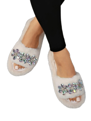 Here Is Image For The Rhinestone Decor Fuzzy Bedroom Slippers