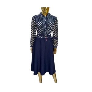 Image of JN-X Lady Blue Black Polka Dot Dress