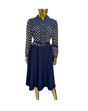 Image of JN-X Lady Blue Black Polka Dot Dress