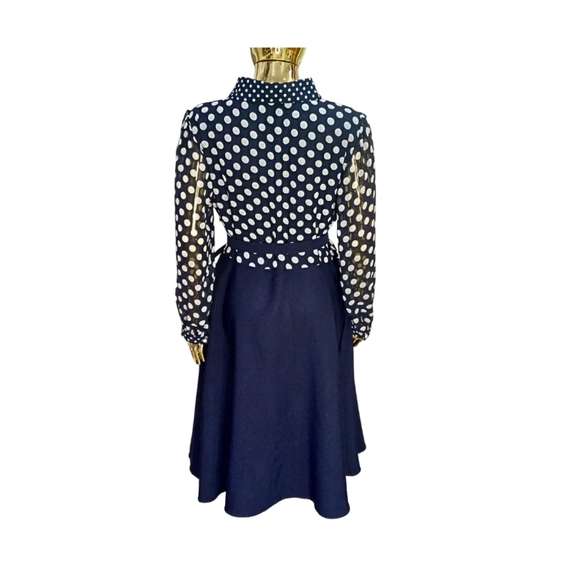 Image of JN-X Lady Blue Black Polka Dot Dress