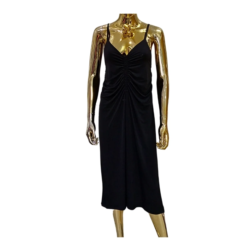 Image of Black Fashion Pleated Strap Dress