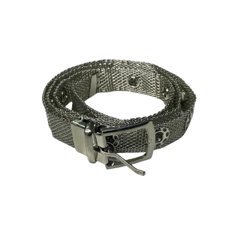 Image of Vintage Silver Tone Metal Mesh Grommet Belt