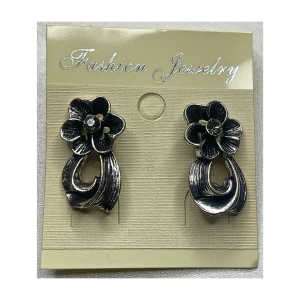 Image of Black Enamel Rhinestone Earring