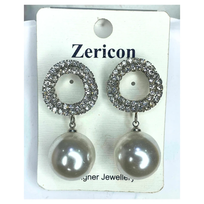 Image of Pearl With Rhinestone Dangle Earring