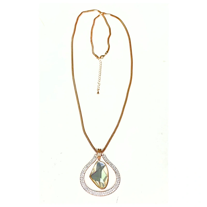 Image of Gold Chain Necklace With Rhinestone Pendant