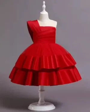 Girls' Red One-Shoulder Tiered Ball Gown