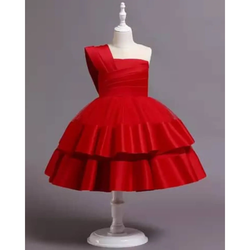 Girls' Red One-Shoulder Tiered Ball Gown