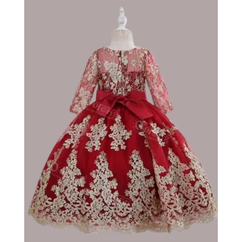 Girls' Red and Gold Embroidered Ball Gown