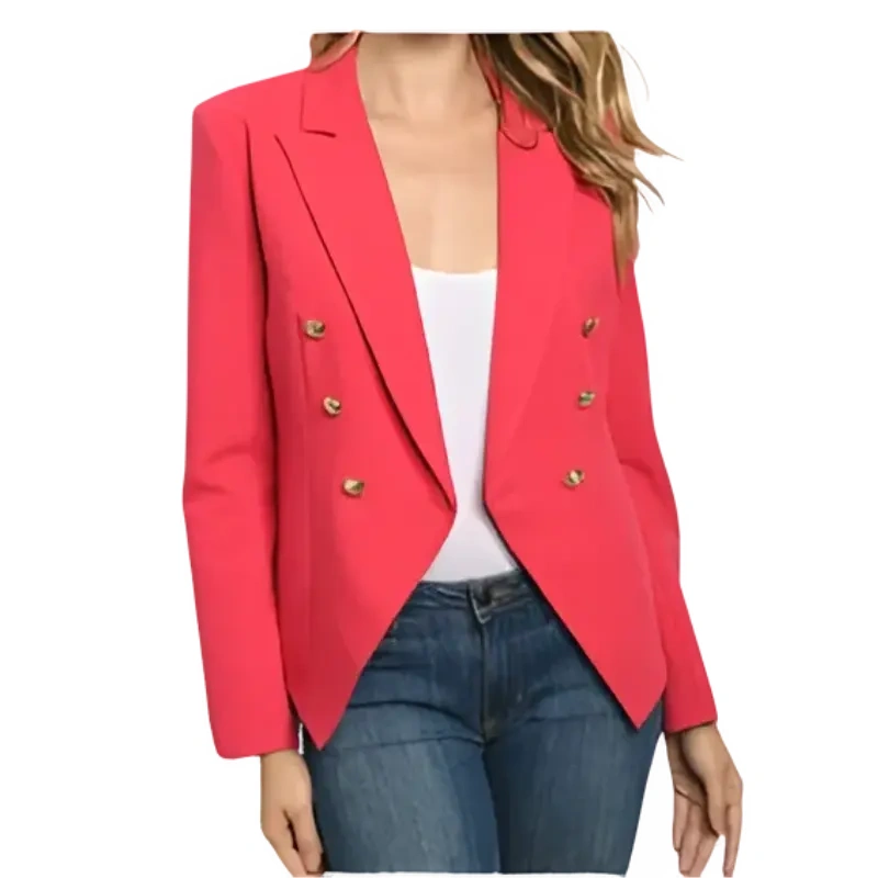 Chic Pink Blazer with Gold Buttons – Power & Style