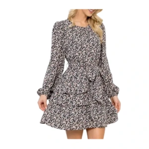 Floral Long-Sleeve Mini Dress – Elegant & Chic Outfit for Any Occasion