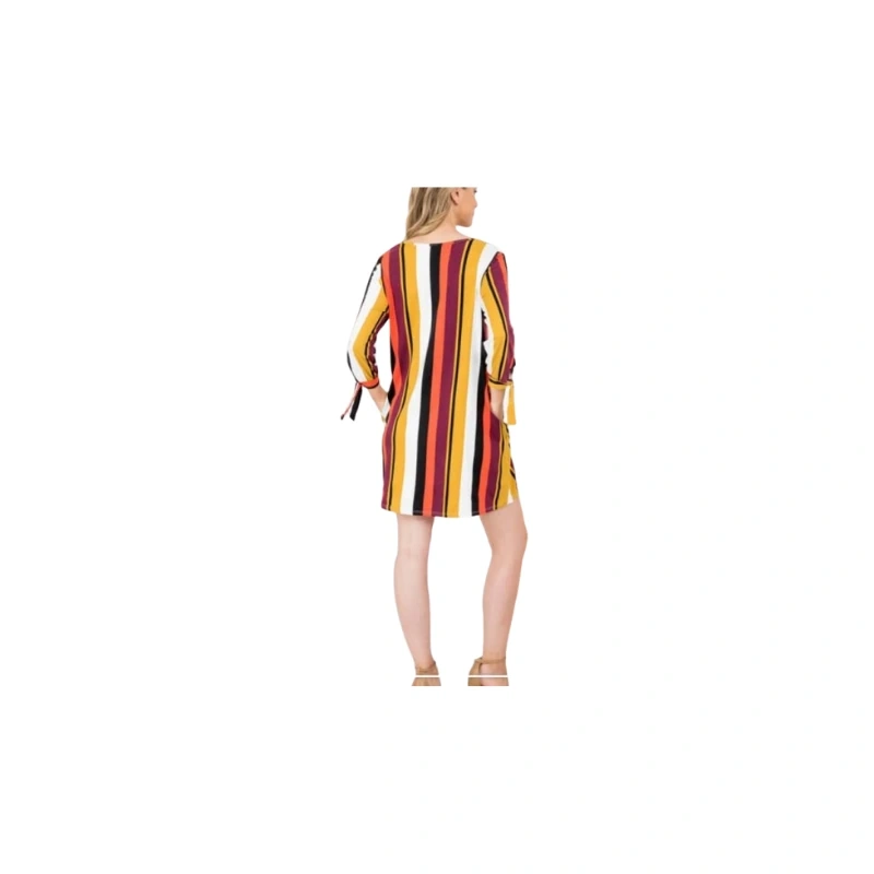 Elegant Striped Long Sleeve Mini Dress with Tie Cuffs1