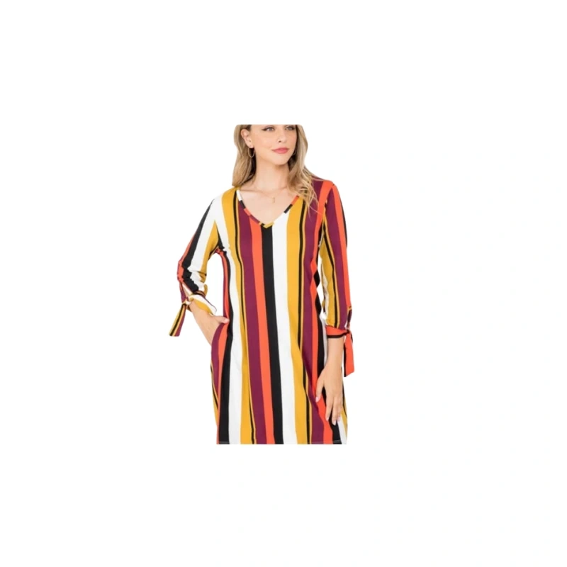 Elegant Striped Long Sleeve Mini Dress with Tie Cuffs