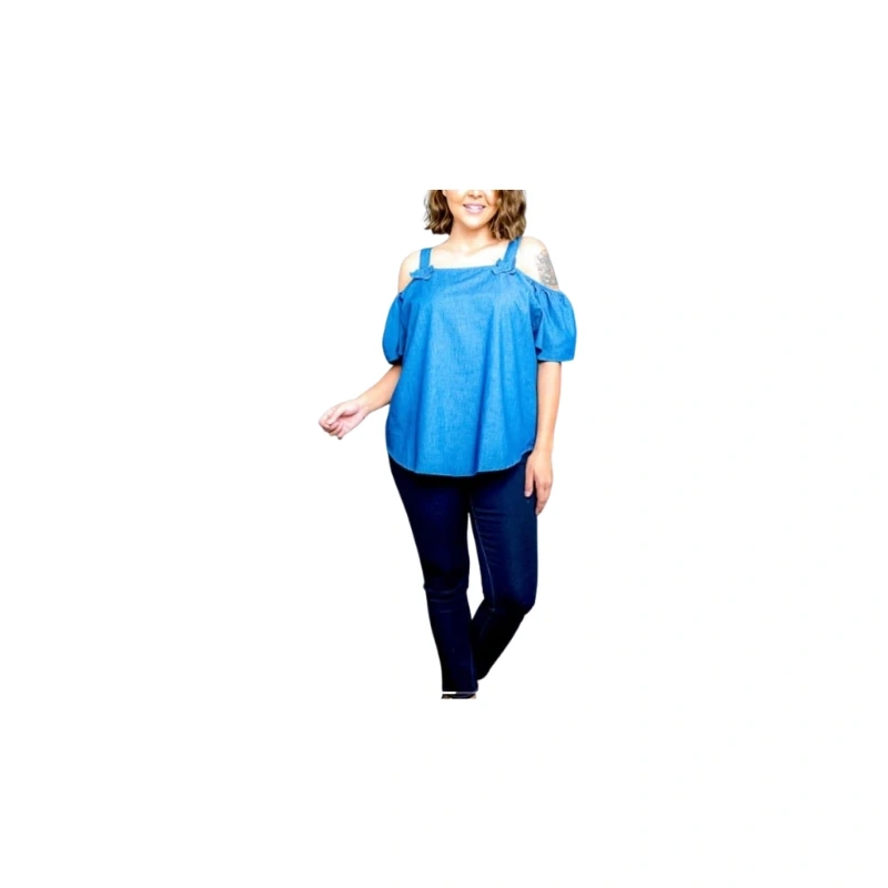 Beautiful Shoulder Denim Top with Tie Detail