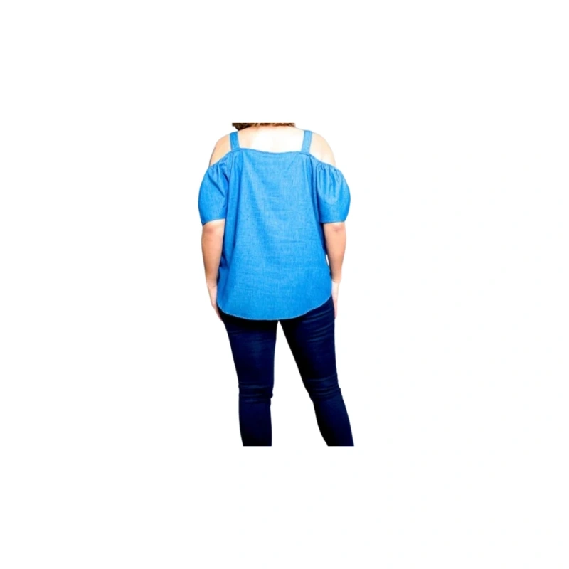 Beautiful Shoulder Denim Top with Tie Detail1