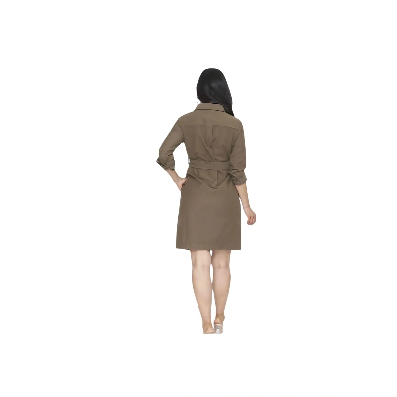 Beautiful Women's Long Sleeve Utility Shirt Dress with Tie Waist1