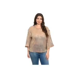 Elegant Plus Size Beige Sequin Top