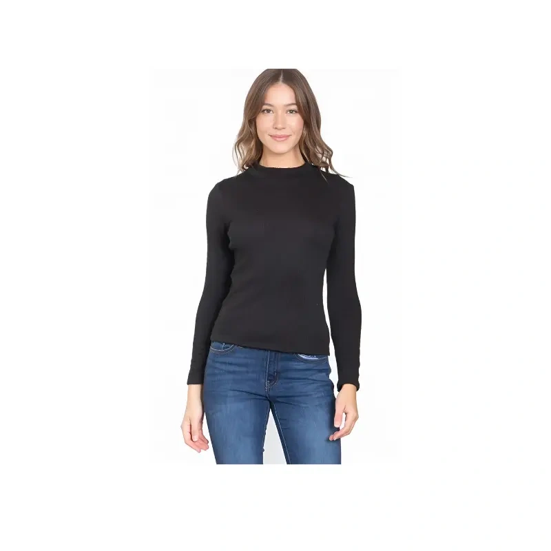Elegant Women's Long Sleeve Mock Neck Ribbed Top