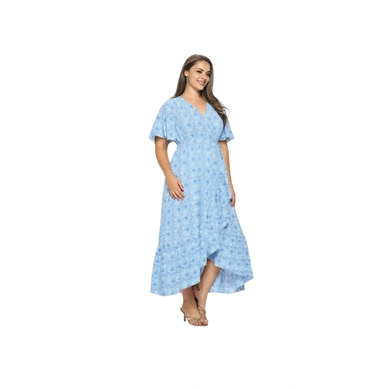 Beautiful Floral Print Flutter Sleeve Wrap Maxi Dress with Ruffle Hem1