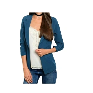 Beautiful Casual Open-Front Blazer with Ruched 3/4 Sleeves