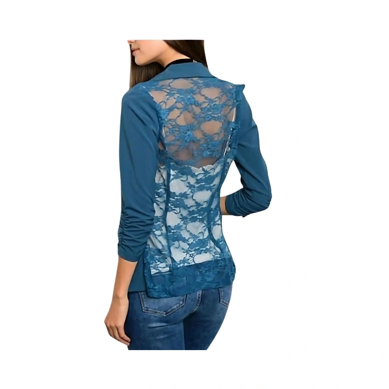 Beautiful Casual Open-Front Blazer with Ruched 3/4 Sleeves1