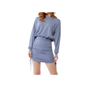 Elegant Long Sleeve Ruched Mini Dress with Adjustable Drawstrings