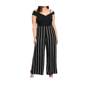 Elegant Off-Shoulder Wide-Leg Jumpsuit with Vertical Stripes